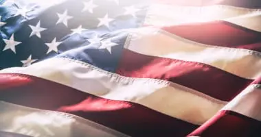 American flag waving in the wind.