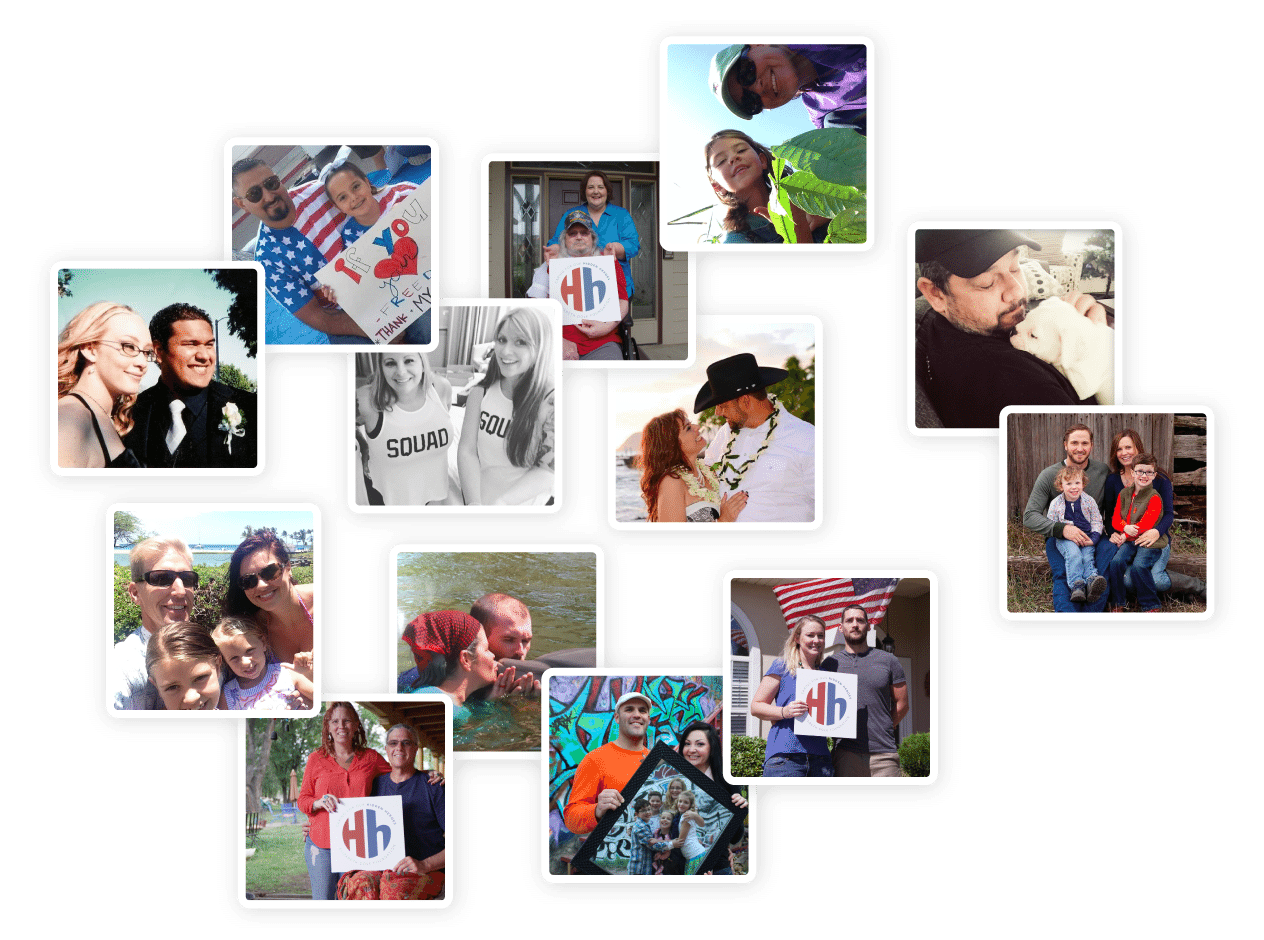 Collage of different caregivers from around the US with the veterans they support.